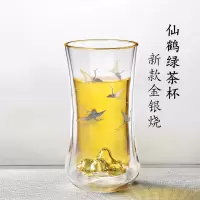 金银烧仙鹤双层玻璃杯-自在
