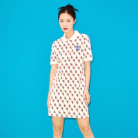 MLB复古老花满印翻领连衣裙3FOPM0233-07CRS-XS洛杉矶道奇队/奶油色