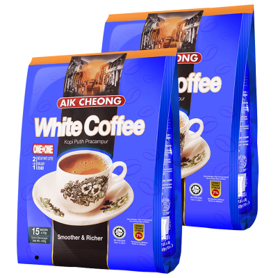 马来西亚原装进口 AIKCHEONG益昌二合一无蔗糖速溶白咖啡粉450g*4袋