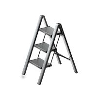 格美居多功能家用梯子折叠梯伸缩加厚铝合金人字梯三步楼梯小梯凳H00703-典雅黑