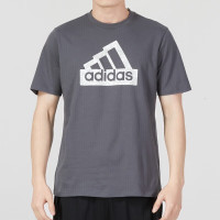 阿迪达斯 (adidas)男装2023夏季健身训练舒适透气圆领运动休闲短袖T恤 H49666 深灰
