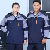 工作服棉衣加厚防寒(上灰下藏蓝内胆可拆上衣+棉裤)