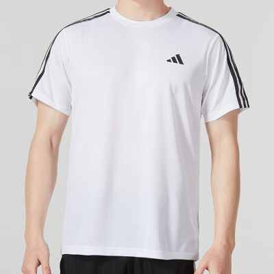 阿迪达斯 (adidas)2023夏季新款运动服时尚条纹跑步训练休闲透气T恤上衣 IB8151/白色