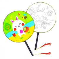 竹柄带图案宫扇 混发(不含颜料)/把(BY)