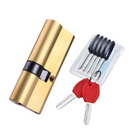 防盗门铜锁芯 AB钥匙(共7把) 65mm中心(32.5+32.5)