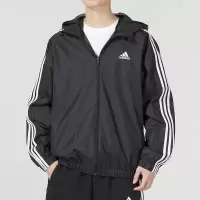 阿迪达斯 (adidas)男装2023夏新款健身训练运动服舒适透气时尚休闲连帽夹克外套 IB0384 黑色
