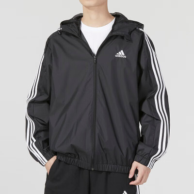 阿迪达斯 (adidas)男装2023夏新款健身训练运动服舒适透气时尚休闲连帽夹克外套 IB0384 黑色