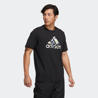 阿迪达斯(adidas)短袖男装2023夏季新款运动服大logo舒适圆领透气清爽T恤 HE7418 黑色