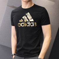 阿迪达斯(adidas)夏季新款运动服舒适健身圆领休闲T恤 HG2178/黑色-金标胸前大logo
