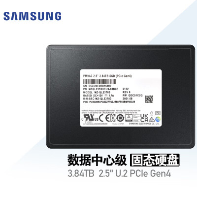 三星 PM9A3 3.84T U.2企业级NVME 台式机服务器固态硬盘SSD 黑色 一块装