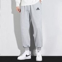 阿迪达斯 (adidas)裤子男 2023夏季新款运动裤宽松休闲裤透气针织卫裤灰色长裤男GK9258/灰色休闲