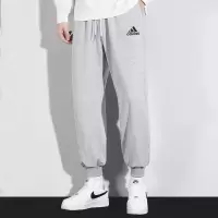 阿迪达斯 (adidas)裤子男 2023夏季新款运动裤宽松休闲裤透气针织卫裤灰色长裤男GK9258/灰色休闲