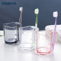 kinbata家庭日用居家简约牙刷杯家用手柄刷牙杯子创意透明牙缸漱口杯 粉色