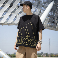 阿迪达斯 (adidas) 短袖男装2023夏季新款运动服针织大logo透气休闲学生圆领T恤 GU4291/黑色