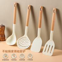 WUC硅胶厨具不粘锅厨房锅铲耐高温烹饪汤勺漏勺木柄家用铲子套装