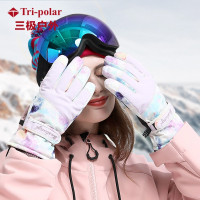 三极 TP3399 女士冬季保暖触屏滑雪手套 分指款 紫色涂鸦(LX)