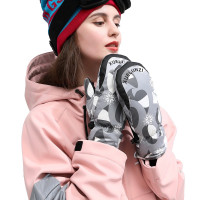 三极 TP3399 女士冬季保暖触屏滑雪手套 包指款 灰色涂鸦(LX)