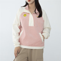 阿迪达斯 (adidas) NEO女装上衣 23夏季新款户外出行笑脸印花半拉链宽松外套 H58043