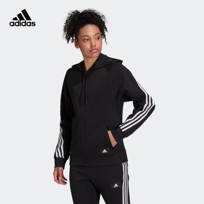 阿迪达斯 (adidas)女装2023夏季新款训练健身透气连帽防风夹克休闲运动服外套 H57287 黑/白