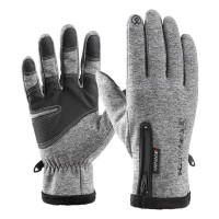 三极 TP3404 男女触屏拉链运动加绒滑雪手套 灰色 2XL(LX)