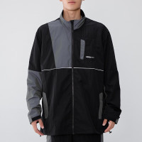 阿迪达斯 (adidas)男装23春季新款运动服跑步风衣立领宽松梭织透气夹克耐磨时尚外套 HE7948/黑灰拼色