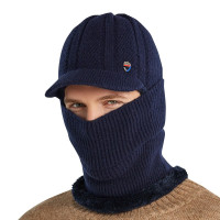 三极 TP6443 男士冬季保暖毛线帽护耳防风围脖口罩一体 藏青色(LX)