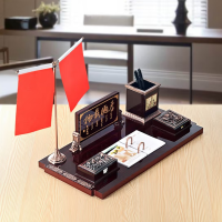 金雕 办公室桌面台历摆件 带台历芯双红旗 48*24cm 单套装