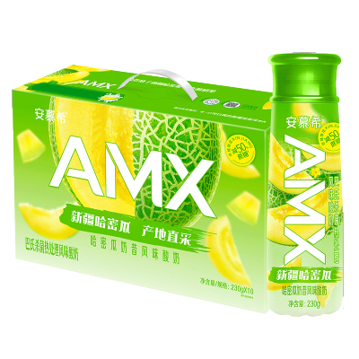 [4月生产]伊利 安慕希AMX新疆哈密瓜奶昔风味酸奶230g*10瓶/箱 礼盒装