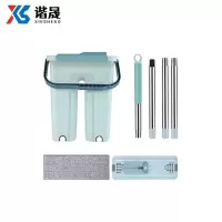 谐晟 免手洗平板拖把套装 绿色 普通款 拖把桶+拖把+2布 1套