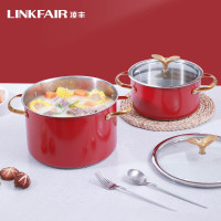 凌丰(LINKFAIR)304不锈钢汤锅家用电磁炉煤气炉通用 24cm(枣红色)LFTG-XR24SC01 1个