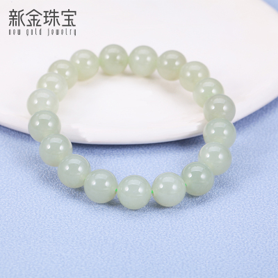新金珠宝 和田玉手串10MM晴水料圆珠手链夏百搭玉石1042
