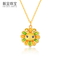 新金珠宝 黄金吊坠足金太阳花挂坠硬金阳光兔珐琅坠子1042