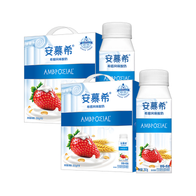 [4月生产]伊利安慕希草莓燕麦风味酸牛奶200g*10瓶*2箱 多35%蛋白质 礼盒装