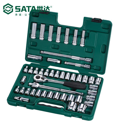 世达(SATA)46件12.5mm系列公英制套筒组合套装 汽修机修工具箱棘轮扳手万向接头套筒组合 09006 1套