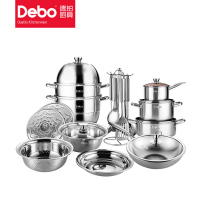 Debo德铂 DEP-DZ283汤姆逊锅具套装 不锈钢炒锅+蒸锅+奶锅+汤锅*2+厨具组合套