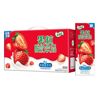 伊利康美包优酸乳果粒酸奶饮品草莓味245g*12盒饮品整箱 盒饮品整箱批发