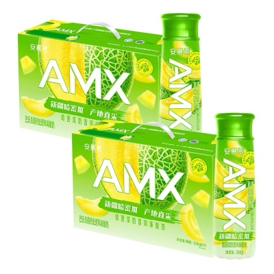 [4月生产]伊利 安慕希AMX新疆哈密瓜奶昔风味酸奶230g*10瓶*2箱 礼盒装