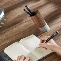 笔下 创意笔筒 摆件多功能斜插式笔筒 花梨木金属笔筒