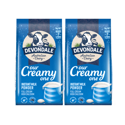 澳大利亚进口德运(Devondale)全脂高钙成人奶粉 1kg/袋 进口全脂成人奶粉 学生奶粉 2袋装