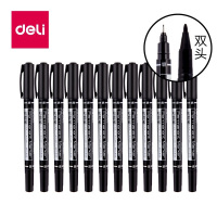 得力(deli) 6824 黑色双头多用油性记号笔 12支/盒(LX)