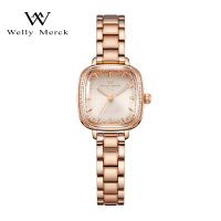 WellyMerck-F 瑞士镶钻石英防水女神腕表-钢带玫瑰金壳白面WM028L-SLW