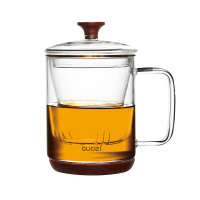 果兹(GUOZI)GZ-S36佐尚办公杯茶水分离耐热带把带盖玻璃杯300ml