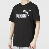 彪马(PUMA)短袖男装 2023夏季新款运动服迷彩LOGO舒适透气快干休闲T恤衫上衣 677125-01