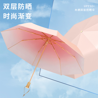 渐变太阳伞高颜值女生加大便携遮阳伞防晒防紫外线折叠晴雨伞两用