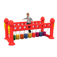 幼儿园户外活动体育器材晃动铁链荡桥 蘑菇树桩荡桥 玫红色 220*80*80cm