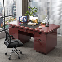 实木油漆办公桌带抽屉木质书桌写字桌台式职员财务办公桌<1.4米>