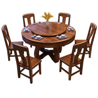胡桃木实木圆餐桌椅组合大户型中式圆台带转盘 <1.3米餐桌+8椅+转盘>