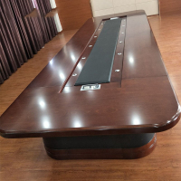 京中柜会议桌长桌椭圆形大型会议桌多人开会桌油漆商务贴实木木皮会议台培训桌高档会议桌椅可开升级器孔 长8*宽2*高0.76