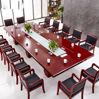 京中柜会议桌大型培训桌洽谈桌接待桌大办公桌会议室桌椅组合油漆贴实木皮会议台 红胡桃色 8.0*2.0*0.76m会议桌