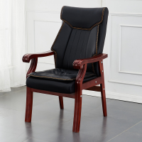 金扎特 办公椅座椅会议椅实木靠背电脑椅家用老板椅实木腿黑色(双層坐垫) 实木脚 固定扶手